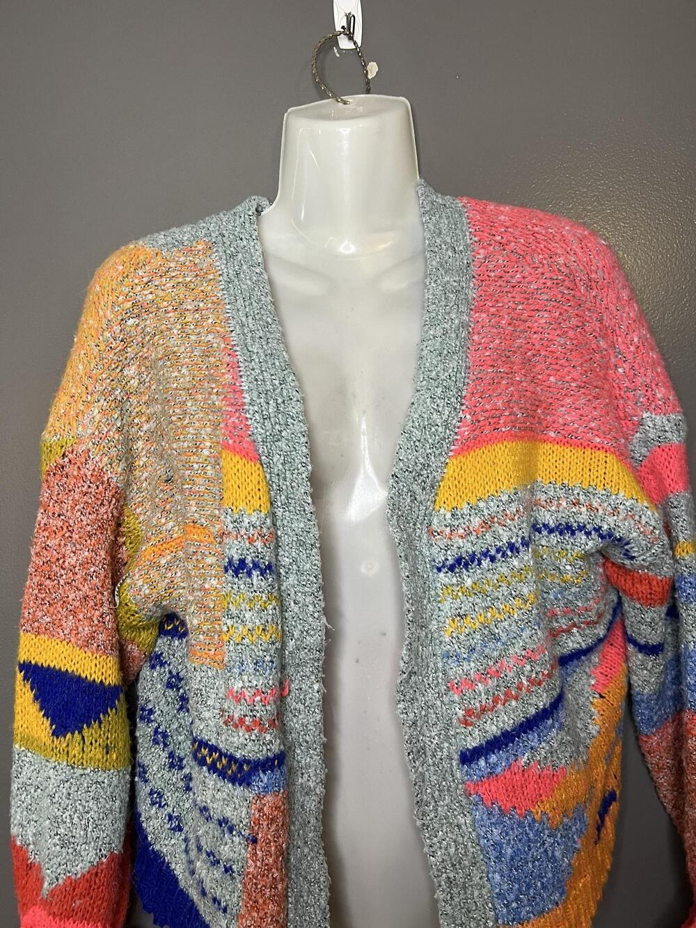 Sincerely Jules Cardigan Sweater Womens XS Multicolor Chunky Knit Open Front
